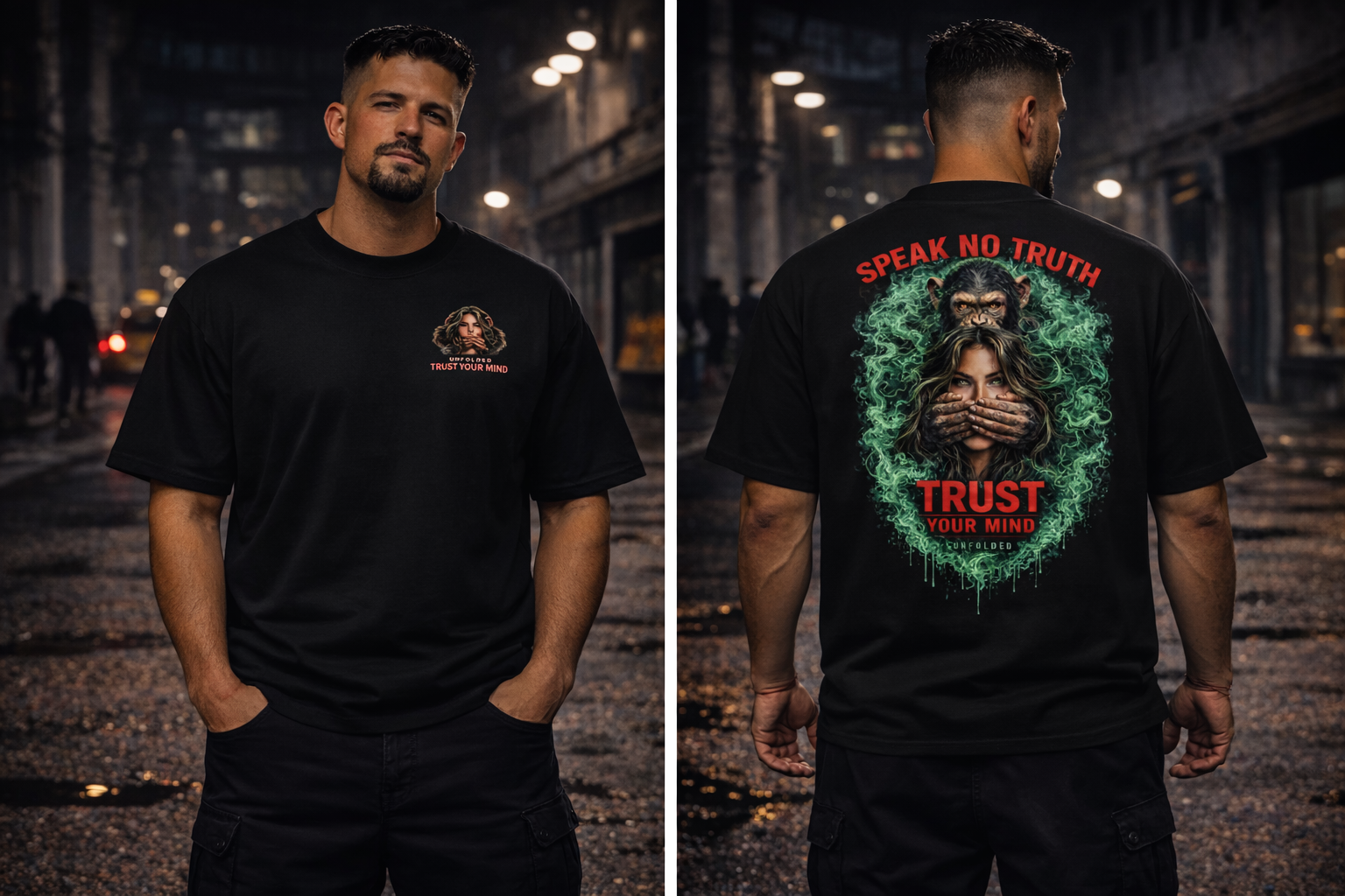 UNFOLDED – „Speak No Truth“ Oversized Unisex Bio-T-Shirt